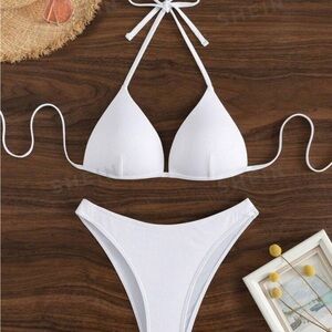 New Solid Halter Triangle Bikini Set…